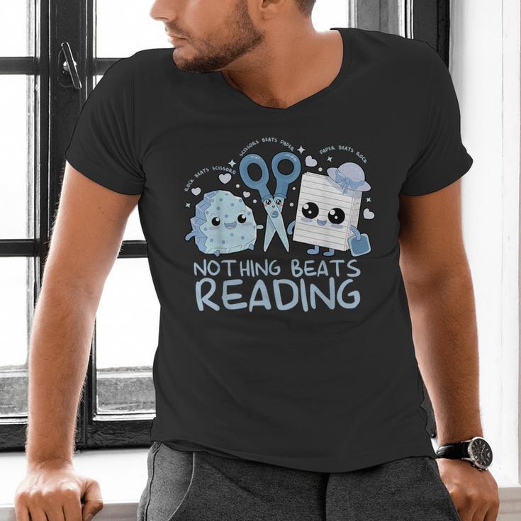 Rock Paper Scissors Nothing Beats Reading Book Lover Men's V-Neck T-Shirt