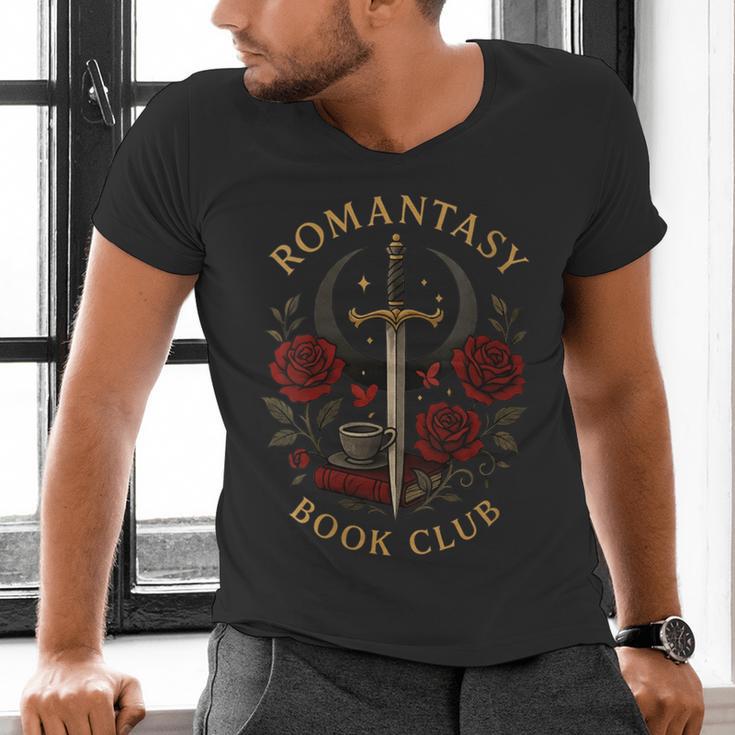 Romantasy Book Club Coffee Sword Roses Men's V-Neck T-Shirt