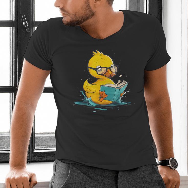 Rubber Duck Reading Book Reader Books Rubber Duckie Men's V-Neck T-Shirt Rubber Duck Reading Book Reader Books Rubber Duckie Men's V-Neck T-Shirt