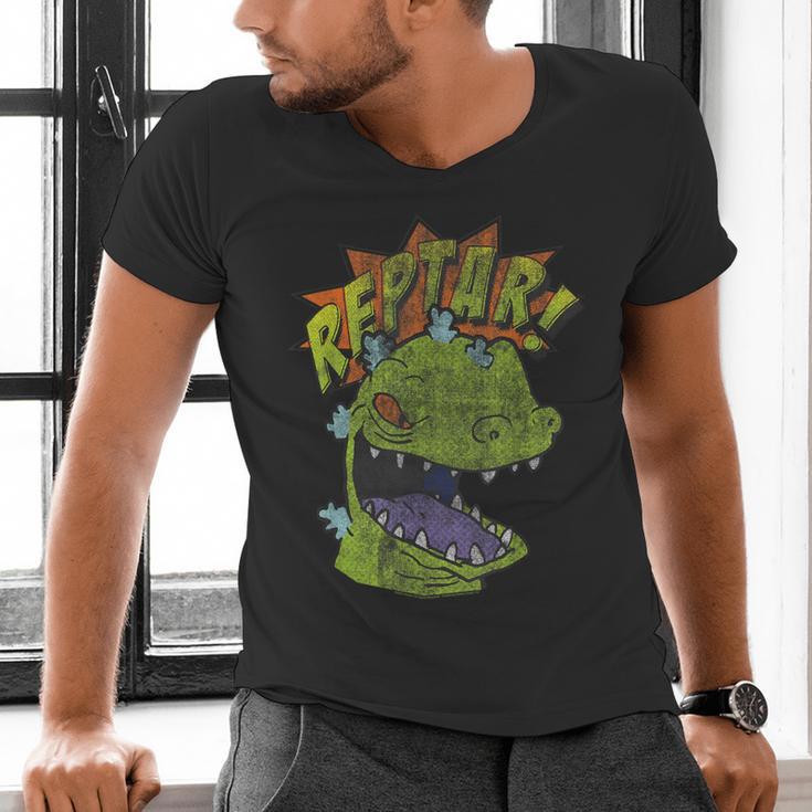 Rugrats Reptar Distressed Comic Book Style Cartoon Men's V-Neck T-Shirt Rugrats Reptar Distressed Comic Book Style Cartoon Men's V-Neck T-Shirt