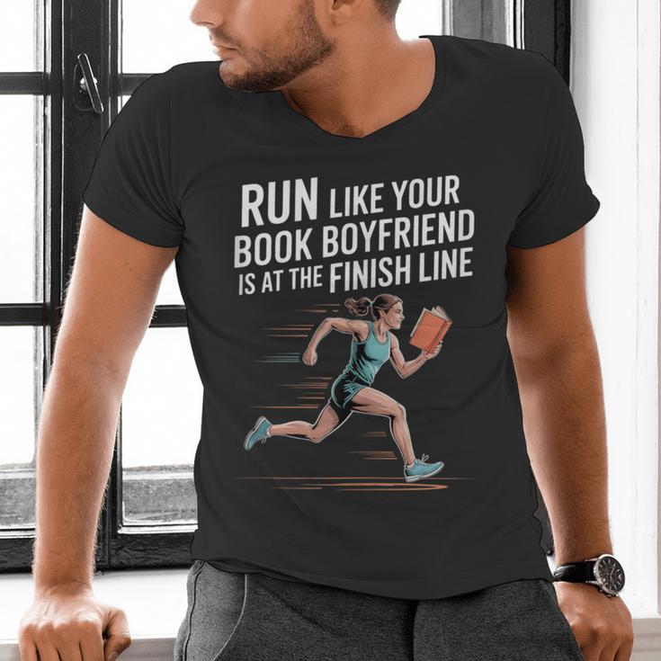 Run Like Your Book Boyfriend Is Waiting Runner Reader Men's V-Neck T-Shirt Run Like Your Book Boyfriend Is Waiting Runner Reader Men's V-Neck T-Shirt