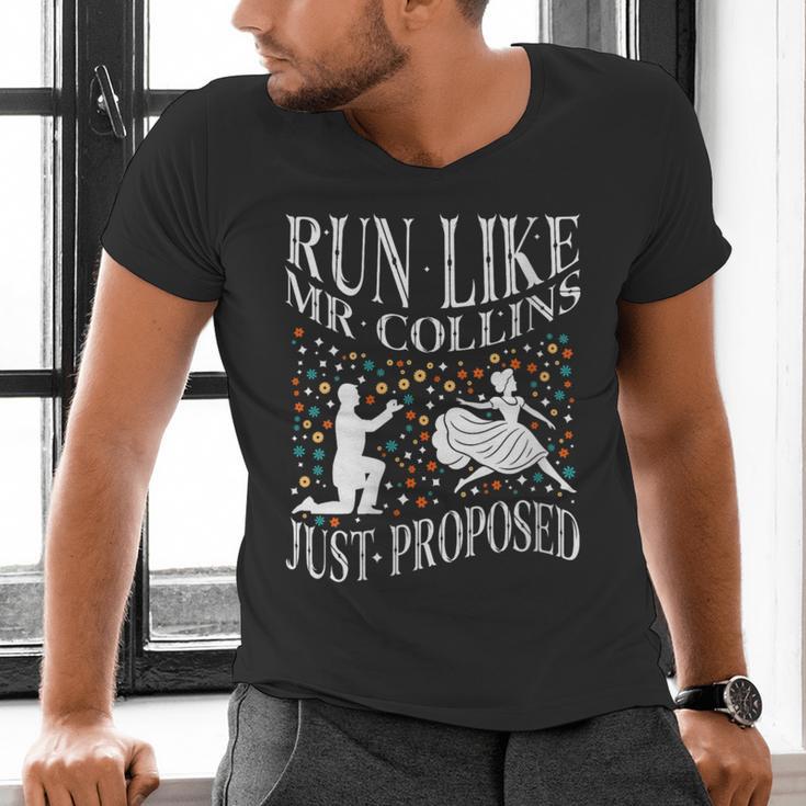 Run Like Mr Collins Just Proposed Vintage Book Quote Men's V-Neck T-Shirt