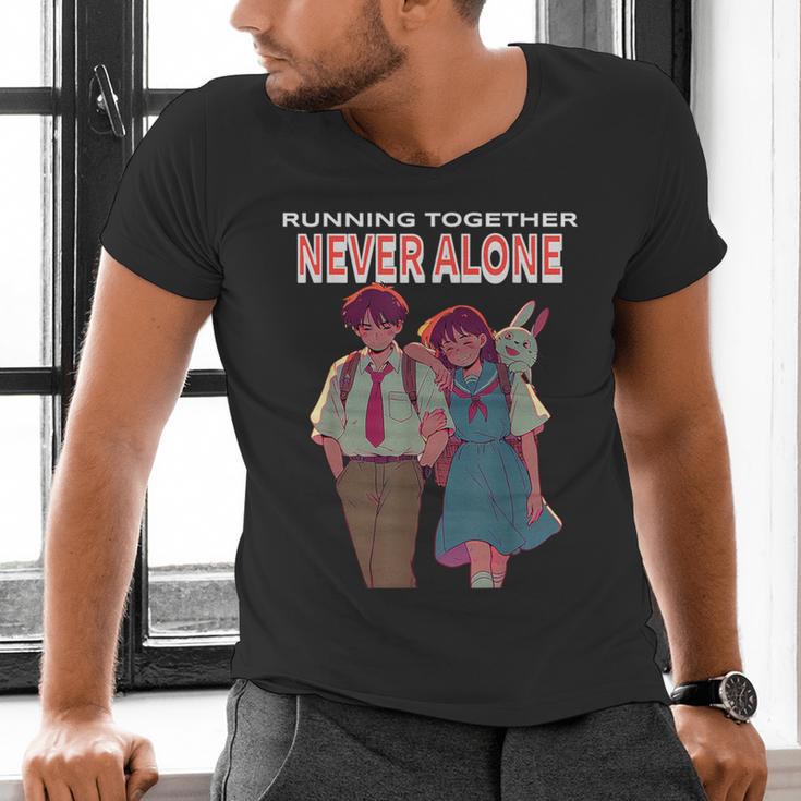 Running Together Always Connected Anime Nostalgia Message Men's V-Neck T-Shirt