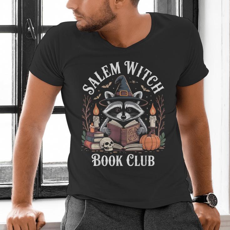 Salem Witch Book Club Raccoon Halloween Men's V-Neck T-Shirt Salem Witch Book Club Raccoon Halloween Men's V-Neck T-Shirt