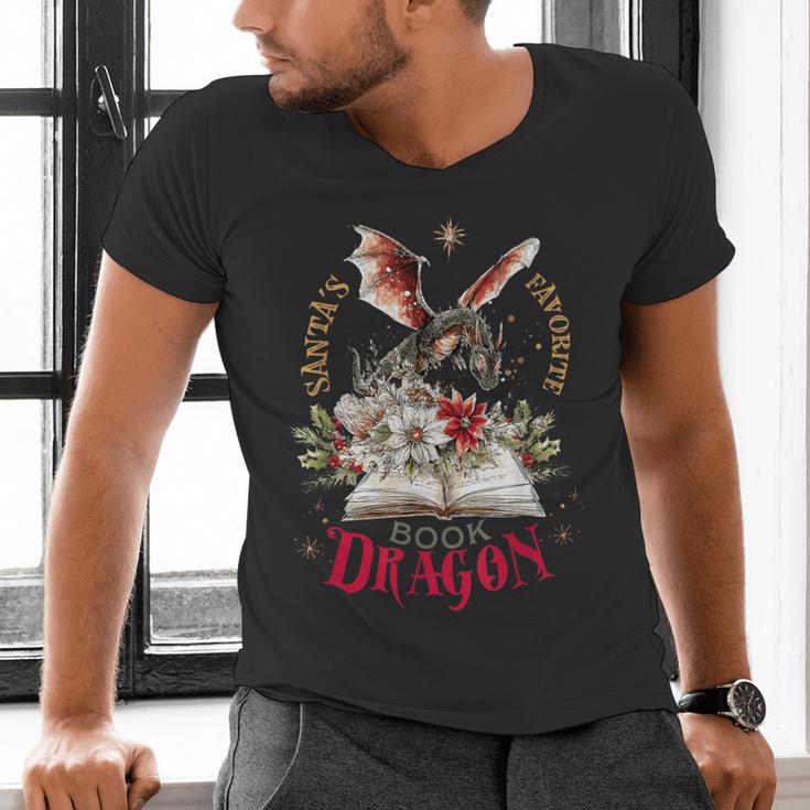 Santa's Favorite Book Dragon Christmas Magic Men's V-Neck T-Shirt