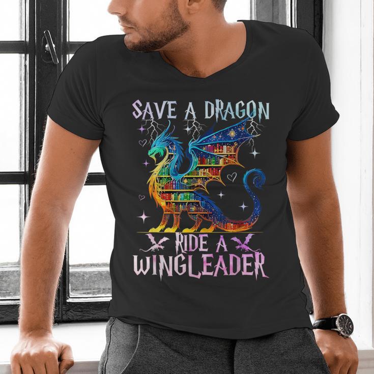 Save A Dragon Ride A Wingleader Books Dragon Lover Cute Men's V-Neck T-Shirt Save A Dragon Ride A Wingleader Books Dragon Lover Cute Men's V-Neck T-Shirt