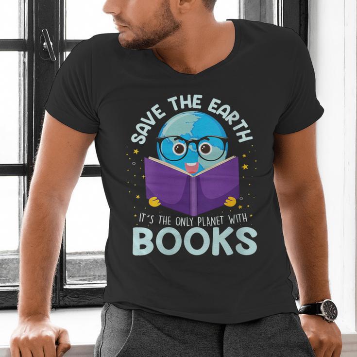 Save Earth It´s Only Planet With Books Reader Earth Day Men's V-Neck T-Shirt