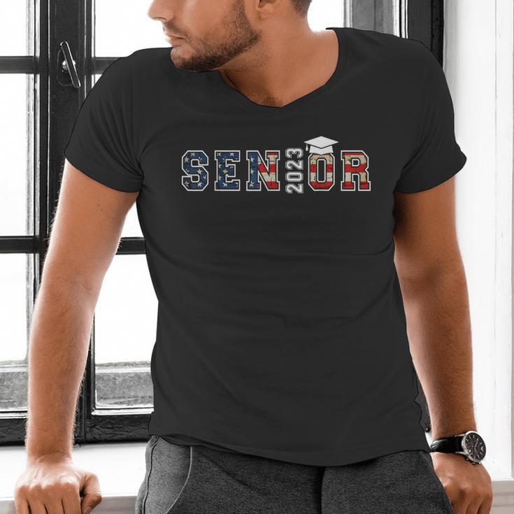 Senior 2023 American Flag USA Graduation Class Of 2023 Women Kids Men Men's V-Neck T-Shirt