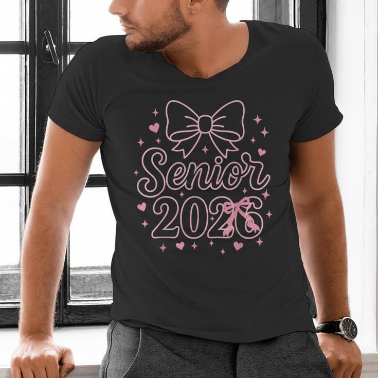 Senior 2026 Class Of 2026 Coquette Pink Bow Graduation Men's V-Neck T-Shirt