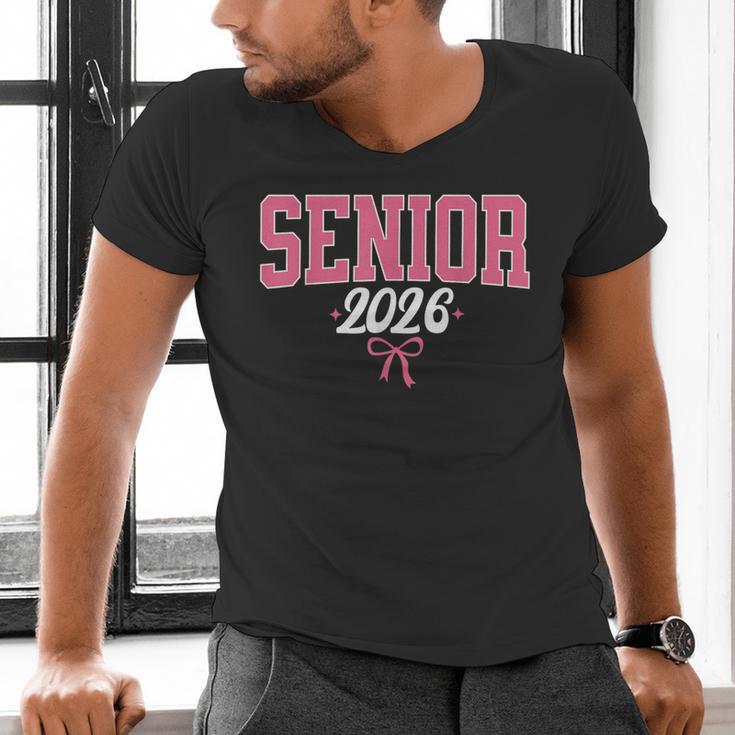 Senior 2026 Pink Coquette Bow Class Of 2026 Graduation Women Men's V-Neck T-Shirt