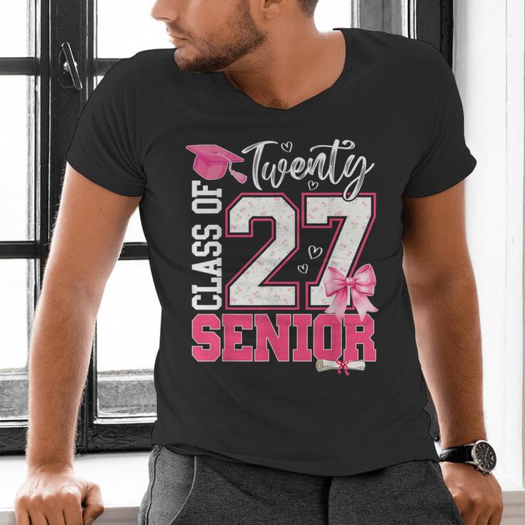 Senior 2027 Class Of 2027 Pink Coquette Bow Graduation Girl Men's V-Neck T-Shirt