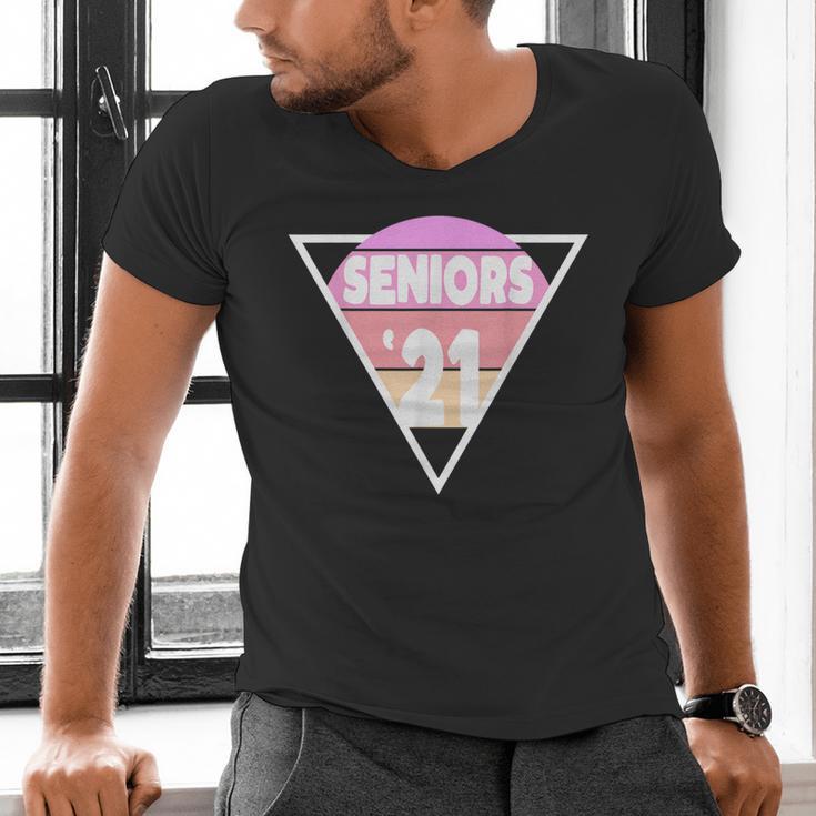 Seniors 2021 For Her Him Retro 21 Graduation Class Men's V-Neck T-Shirt