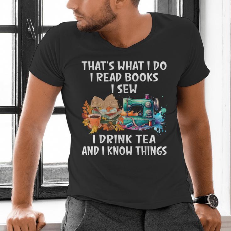 Sewing Reading Books Drinking Tea Sew Sewist Men's V-Neck T-Shirt Sewing Reading Books Drinking Tea Sew Sewist Men's V-Neck T-Shirt