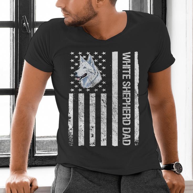 Shepherd Dad USA Flag White German Shepherd Men's V-Neck T-Shirt