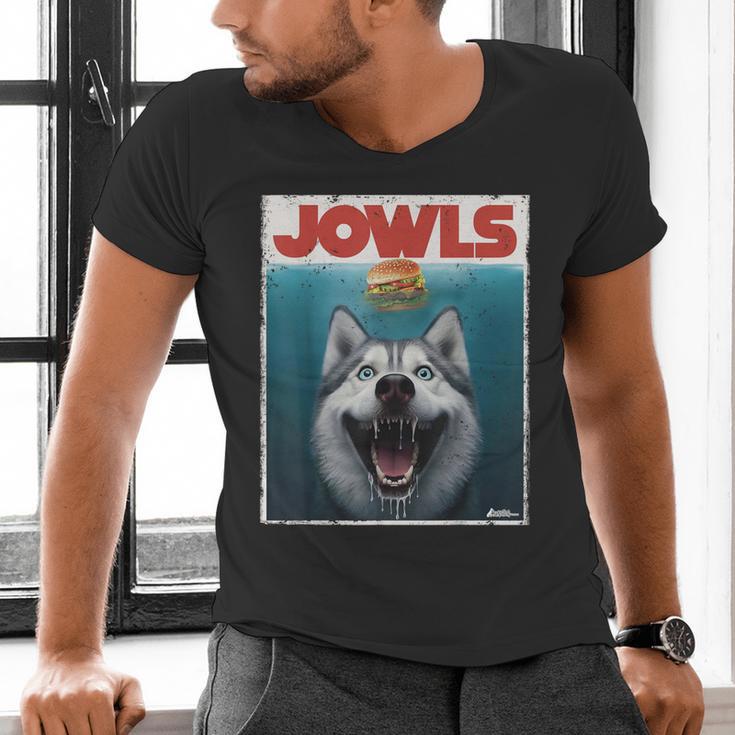 Siberian Husky Jowls Sled Dog Mom Top Alaskan Dog Dad Men's V-Neck T-Shirt