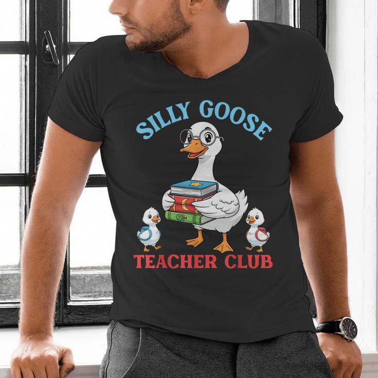 Silly Goose With Books Teacher Club School Educator Men's V-Neck T-Shirt Silly Goose With Books Teacher Club School Educator Men's V-Neck T-Shirt