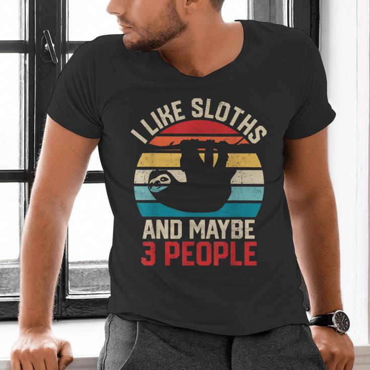 I Like Sloths And Maybe 3 People Sloth Introvert Vintage Men's V-Neck T-Shirt I Like Sloths And Maybe 3 People Sloth Introvert Vintage Men's V-Neck T-Shirt