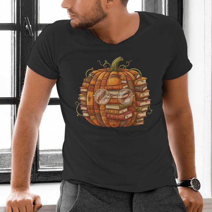 Smart Book Pumpkin Retro Fall Teacher Reading Halloween Men's V-Neck T-Shirt Smart Book Pumpkin Retro Fall Teacher Reading Halloween Men's V-Neck T-Shirt
