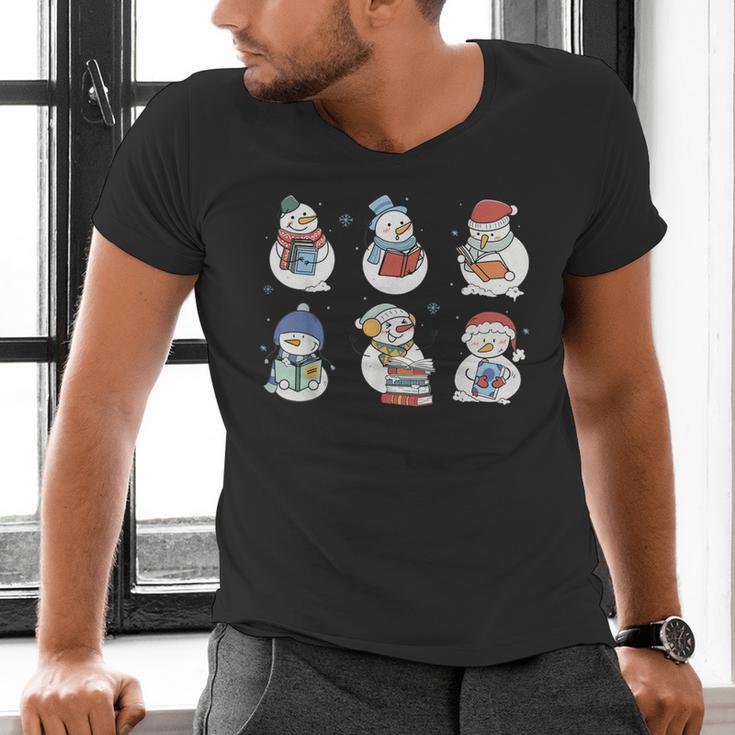 Snowman Reading Book Santa Christmas Bookish Teacher Men's V-Neck T-Shirt