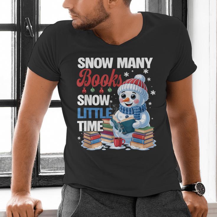Snowman Winter Snow So Many Books Christmas Snow Little Time Men's V-Neck T-Shirt