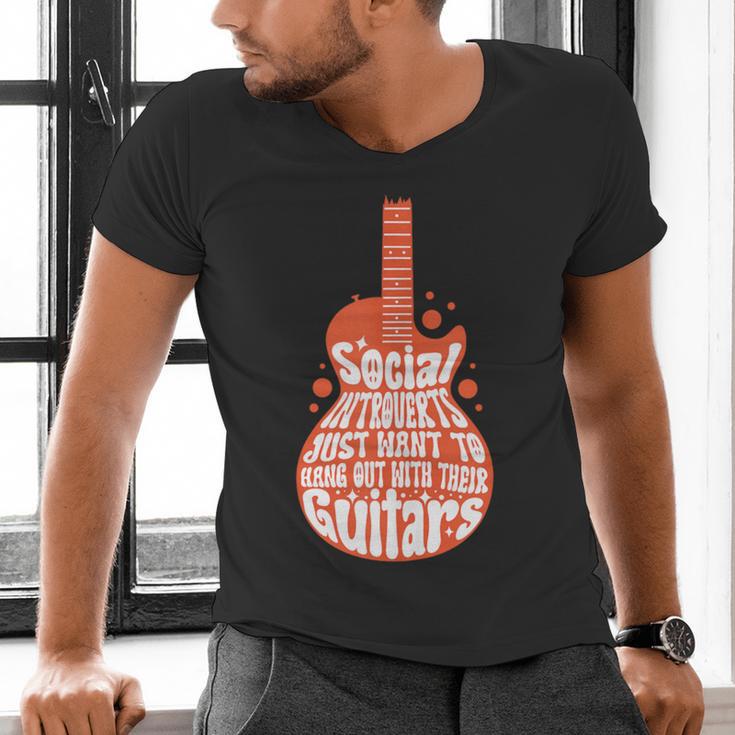 Social Introverts Hang Out With Guitars Musician Guitarist Men's V-Neck T-Shirt