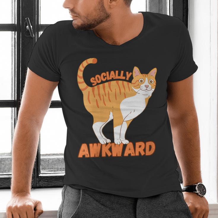 SOCIALLY AWKWARD FUNNY CAT ANTISOCIAL INTROVERT WEIRD Men's V-Neck T-Shirt