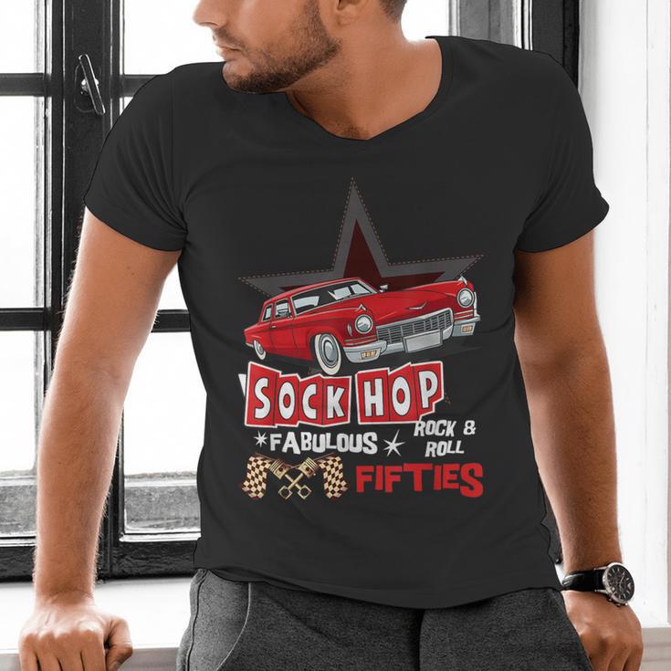 Sock Hop Fabulous Fifties Rock N Roll Automobile Nostalgia Men's V-Neck T-Shirt