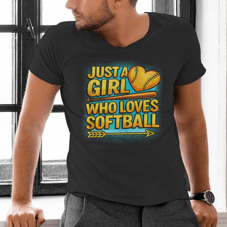 Softball Just A Girl Comic Book Style Graphic For Teens Men's V-Neck T-Shirt