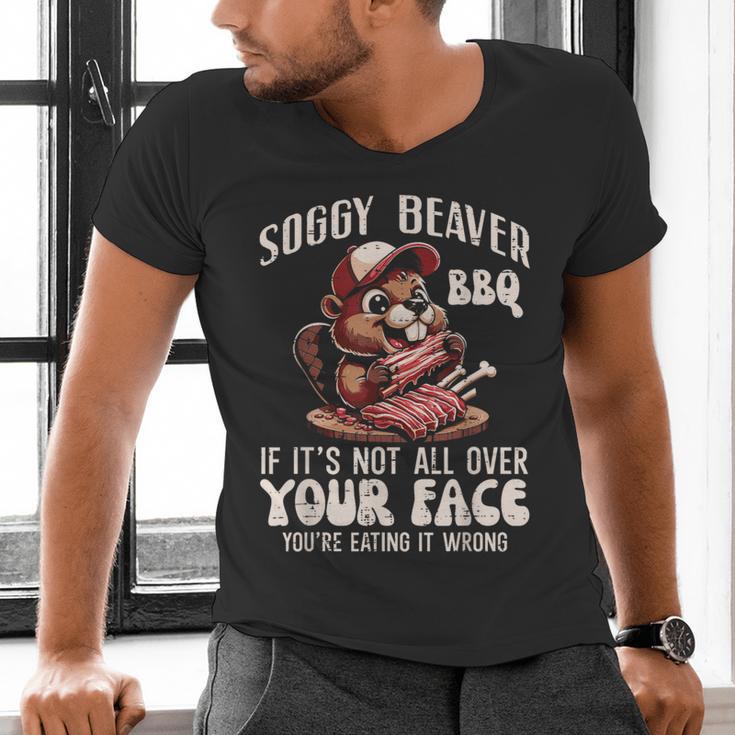 Soggy Beaver Bbq Barbecue Grill Master Humor Dad Men Men's V-Neck T-Shirt