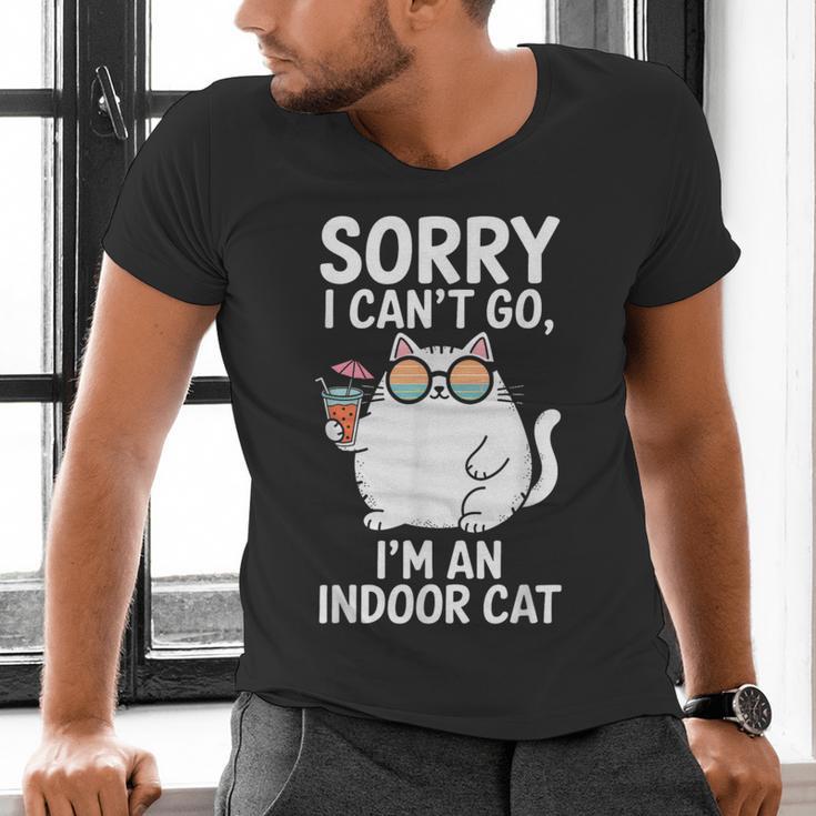 Sorry I Can’t Go I’m An Indoor Cat Introvert Cat Men's V-Neck T-Shirt Sorry I Can’t Go I’m An Indoor Cat Introvert Cat Men's V-Neck T-Shirt