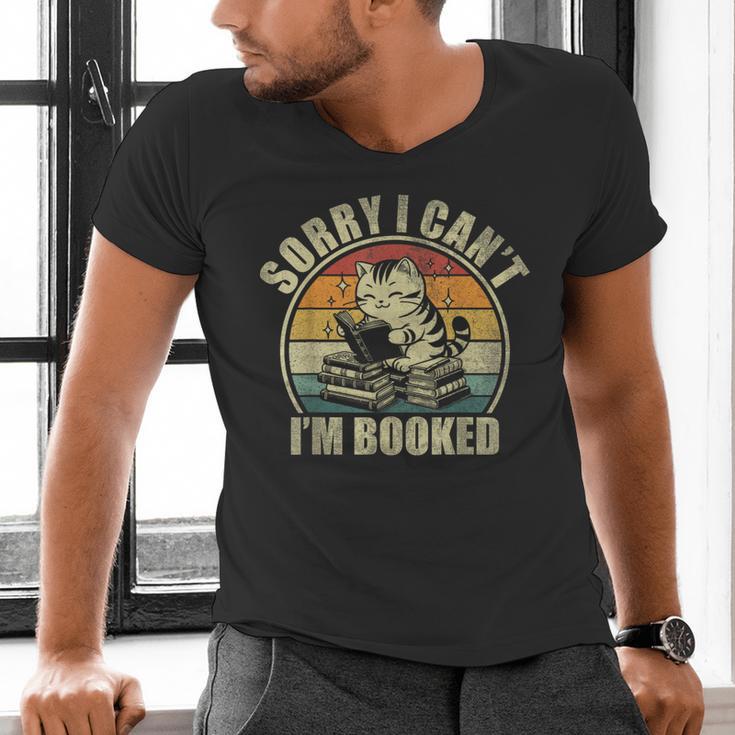Sorry I Can't I'm Booked Reading For Cat Lover For Men Women Men's V-Neck T-Shirt