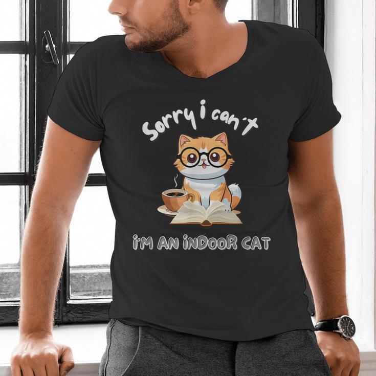 Sorry I Can't Indoor Cat Top For Introvert With Coffee Book For Men Women Kids Men's V-Neck T-Shirt Sorry I Can't Indoor Cat Top For Introvert With Coffee Book For Men Women Kids Men's V-Neck T-Shirt