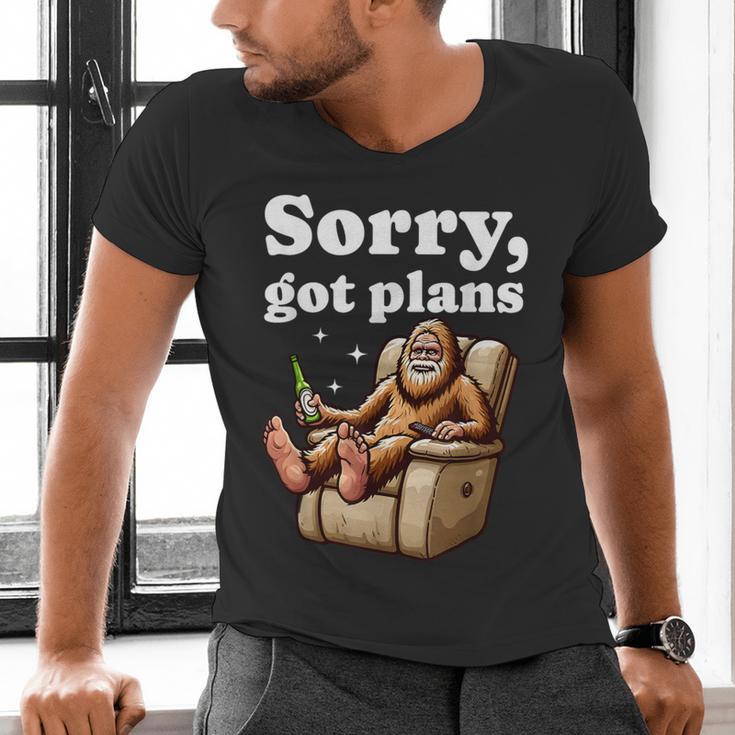 Sorry Got Plans Bigfoot Dad Humor Sasquatch Sayings Men's V-Neck T-Shirt