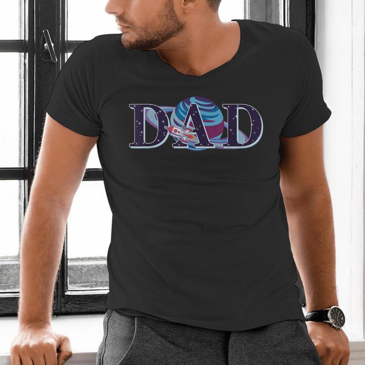 Space Dad Family Matching Mom Space Birthday Theme Party Men's V-Neck T-Shirt