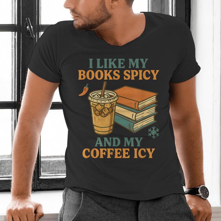 Spicy Books And Iced Coffee Book Lover Smut Reader Men's V-Neck T-Shirt