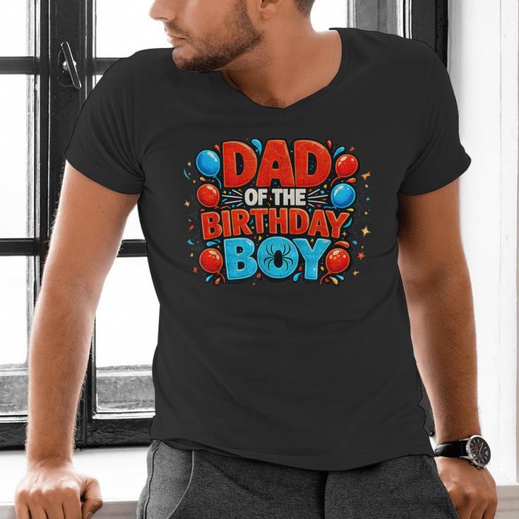 Spider Birthday Party Dad Of The Birthday Boys Spider Webs Men's V-Neck T-Shirt