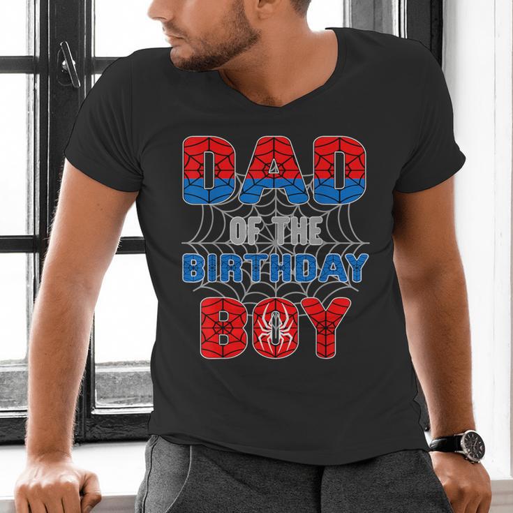 Spider Web Birthday Party Dad Of The Birthday Boy Men's V-Neck T-Shirt