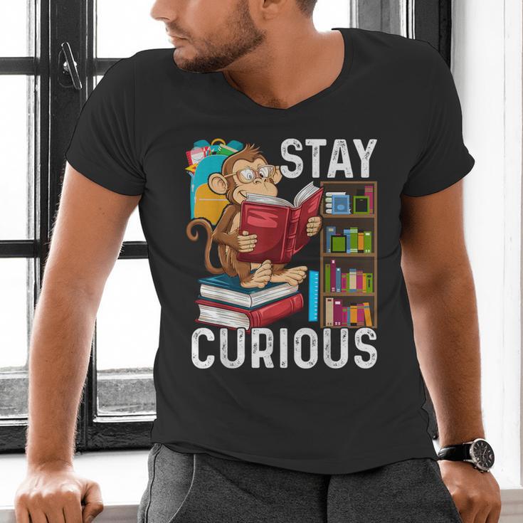 Stay Curious Monkey Reading Book Lover Bookworm Men's V-Neck T-Shirt Stay Curious Monkey Reading Book Lover Bookworm Men's V-Neck T-Shirt