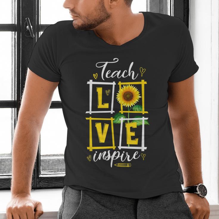 Sunflower Teach Love Inspire Cool Graduation Teacher School Men's V-Neck T-Shirt