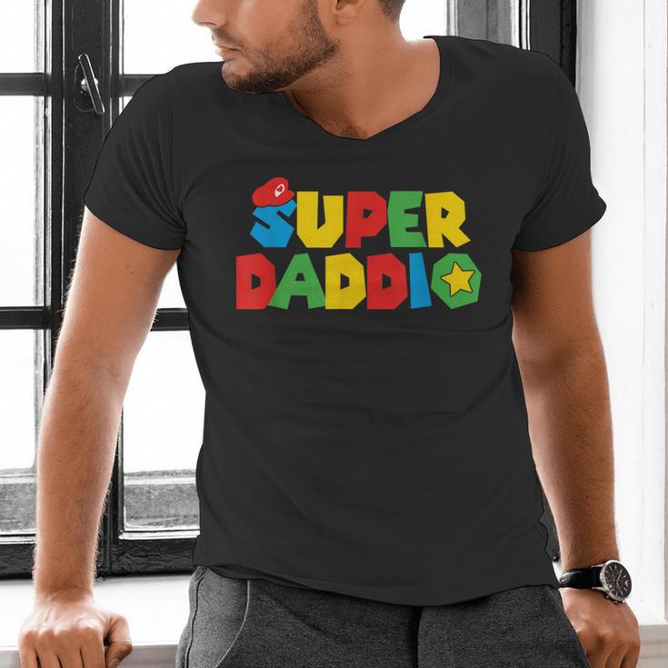 Super Gamer Dad Unleashed Celebrating Fatherly Powers Men's V-Neck T-Shirt
