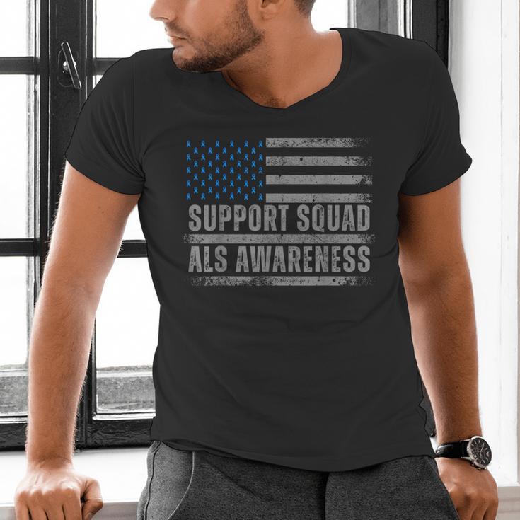 Support ALS Awareness Month USA American Flag Men Dad Men's V-Neck T-Shirt Support ALS Awareness Month USA American Flag Men Dad Men's V-Neck T-Shirt