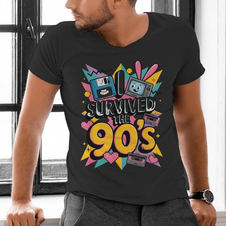 I Survived The 90s – Cute Retro Cartoon Nostalgia Men's V-Neck T-Shirt