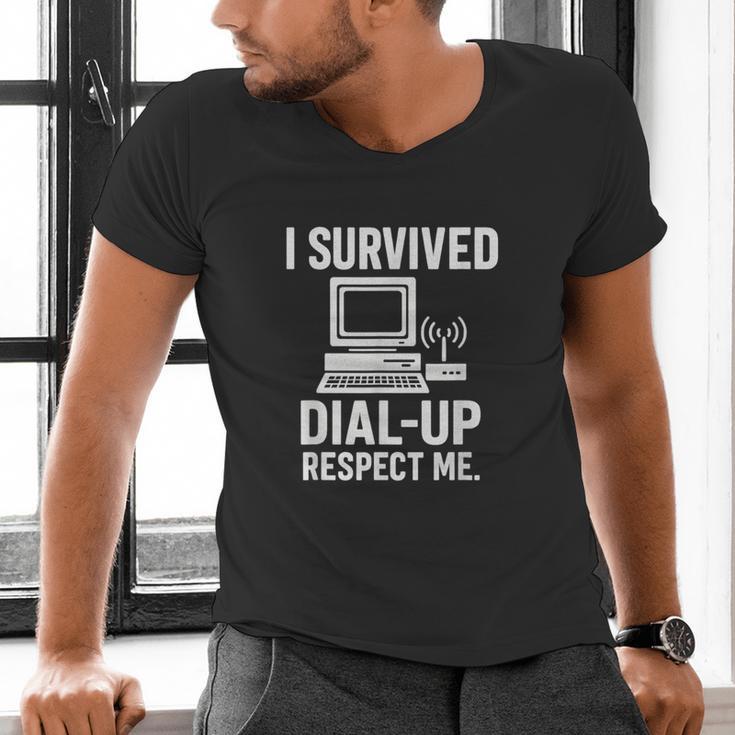 I Survived Dial-Up Internet – Retro 90s Nostalgia Men's V-Neck T-Shirt I Survived Dial-Up Internet – Retro 90s Nostalgia Men's V-Neck T-Shirt