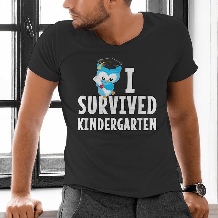 I Survived Kindergarten Graduation Kids Owl Grad Men's V-Neck T-Shirt