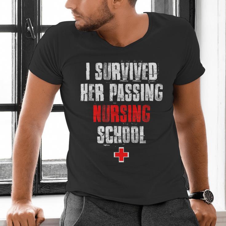 I Survived Her Passing Nursing School Graduation Men's V-Neck T-Shirt