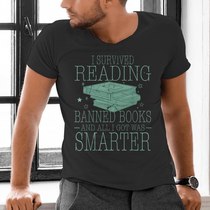 I Survived Reading Banned Books And All I Got Was Sma Men's V-Neck T-Shirt