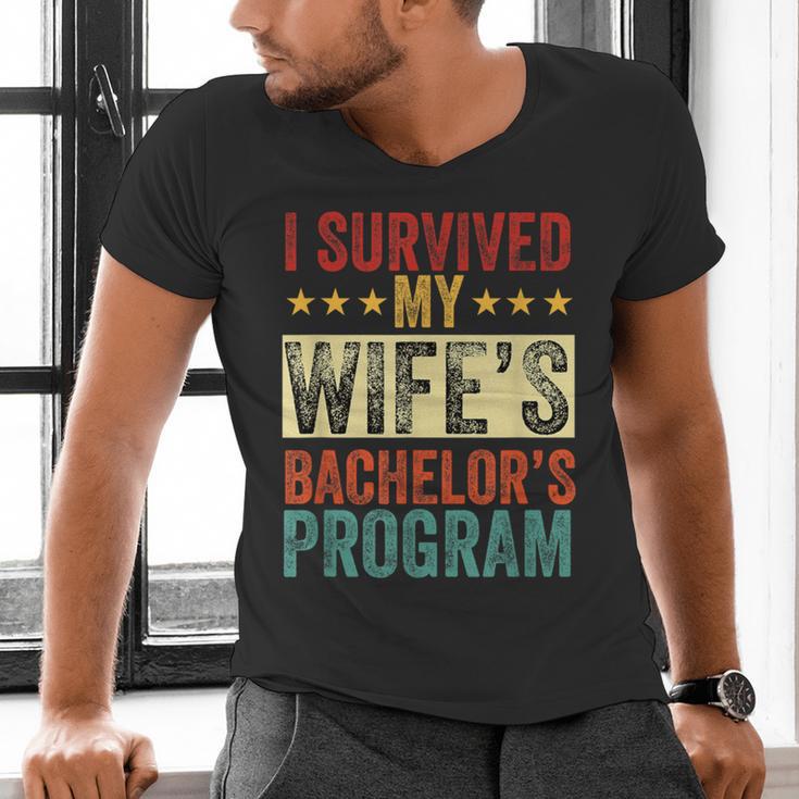 i Survived My Wife Bachelor's Degree Wife Graduation Men's V-Neck T-Shirt