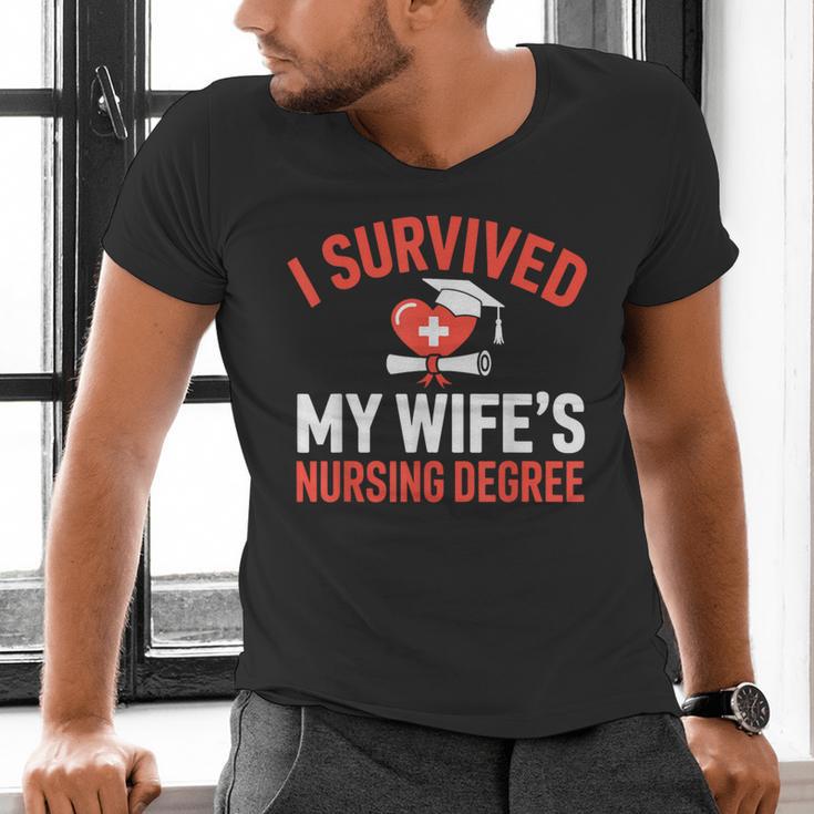 I Survived My Wife's Nursing Degree Rn Graduation Nurse Men's V-Neck T-Shirt