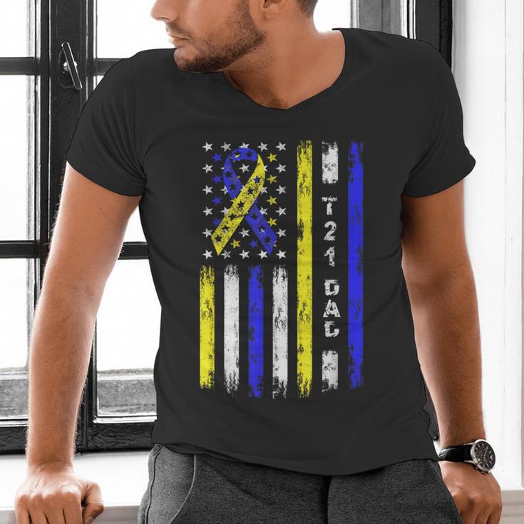 T21 Dad American Flag Down Syndrome Awareness Men's V-Neck T-Shirt