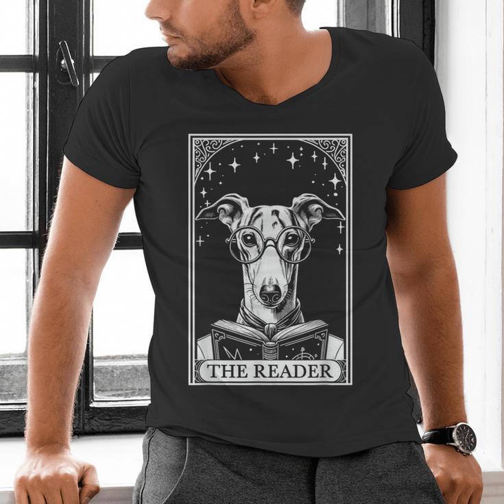 Tarot Card Vintage Whippet Dog Book Lover The Reader Men's V-Neck T-Shirt